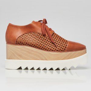 Stella McCartney- Brown Woven Vegetarian Leather Elyse Platform Sneakers EU 35.5